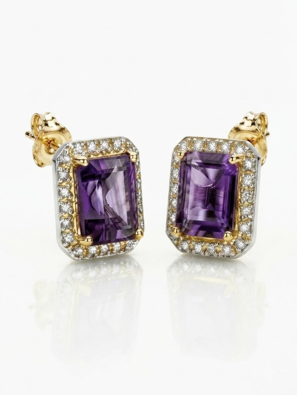AAQuatif Natural 3.00ctw Amethyst & Moissanite Solid 10K Gold Halo Studs